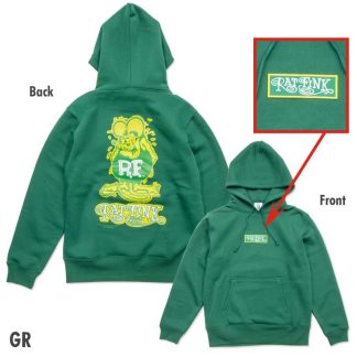 【RISKF097GR】ラットフィンク レクタングル ロゴ プルオーバー フーディー グリーン パーカ RATFINK(参考上代￥9000/ロット:1)