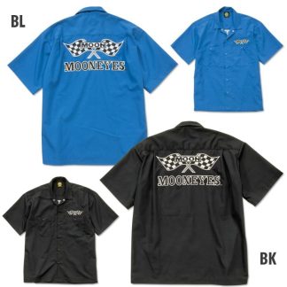 【FM217】ムーンアイズ チェッカーフラッグ ショートスリーブ ワークシャツ シャツ MOONEYES(参考上代￥9800/ロット:1)