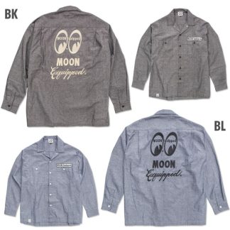 【MQF089】ムーンイクイップド シャンブレー ロング スリーブ ワーク シャツ MOON Equipped ムーンアイズ MOONEYES(参考上代￥12000/ロット:1)