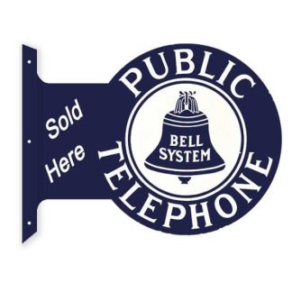【RF-TELEPHONE】TELEPHONE ラウンド フランジ サイン 看板 メタル ブリキ 垂直 壁面 店舗 アドバタイジング TEL 公衆 電話(参考上代￥3800/ロット:1)