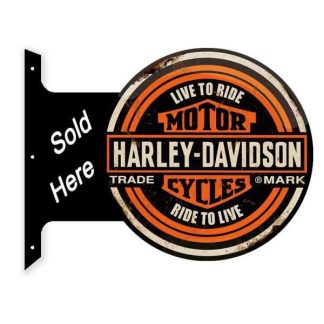 【RF-HD】HARLEY DAVIDSON ラウンド フランジ サイン 看板 メタル ブリキ 垂直 壁面 店舗 ハーレーダビッドソン(参考上代￥3800/ロット:1)