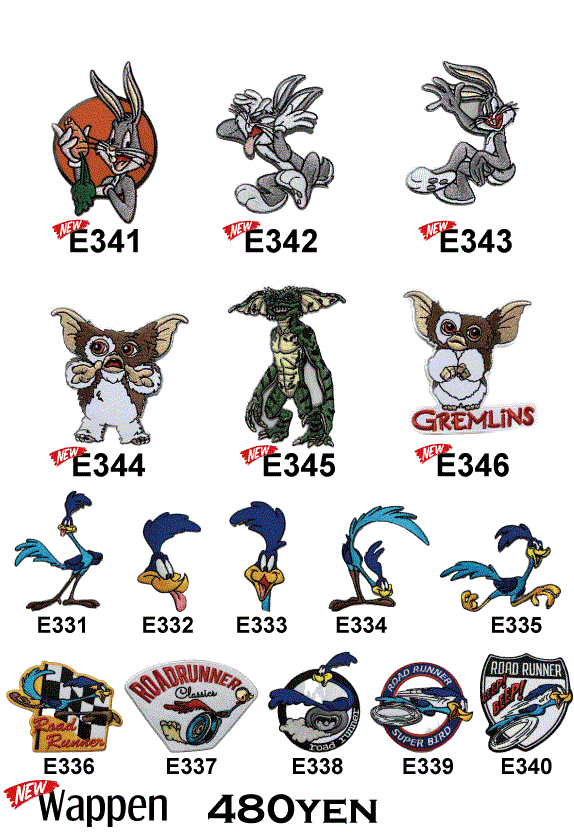 WBGR】ワッペン 16種 キャラクター バッグスバニー ギズモ グレムリン 